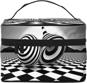 Women Large Makeup Bag Portable Toiletry Bag Art Black White Optical Illusion Travel Cosmetic Bag Fashion Wash Bags