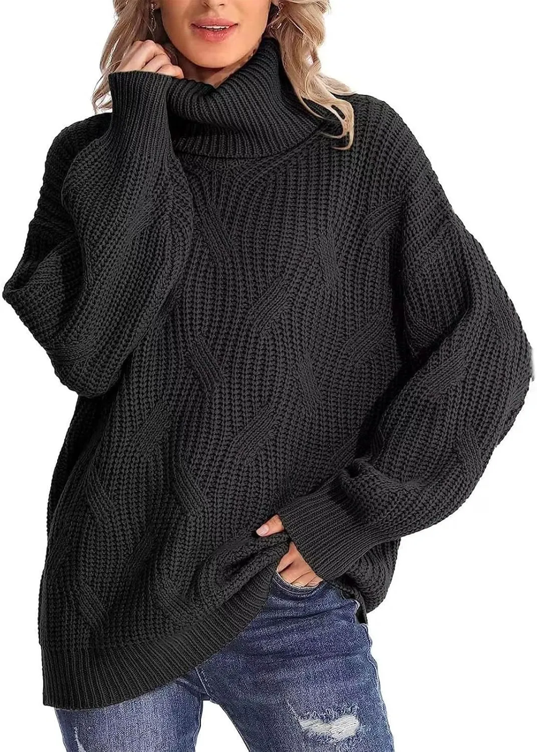Women Oversized Slouchy Knit Turtleneck Sweaters Fall Fashion 2023 Batwing Sleeve Pullover Tops Y2K Clothes