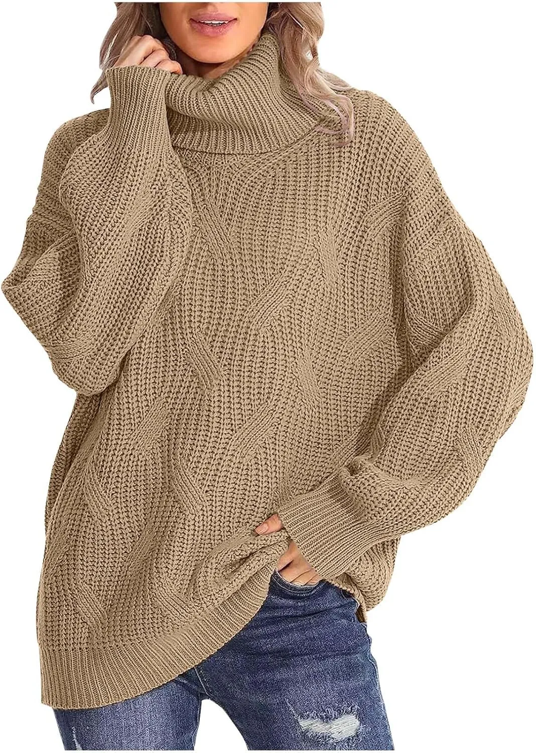 Women Oversized Slouchy Knit Turtleneck Sweaters Fall Fashion 2023 Batwing Sleeve Pullover Tops Y2K Clothes