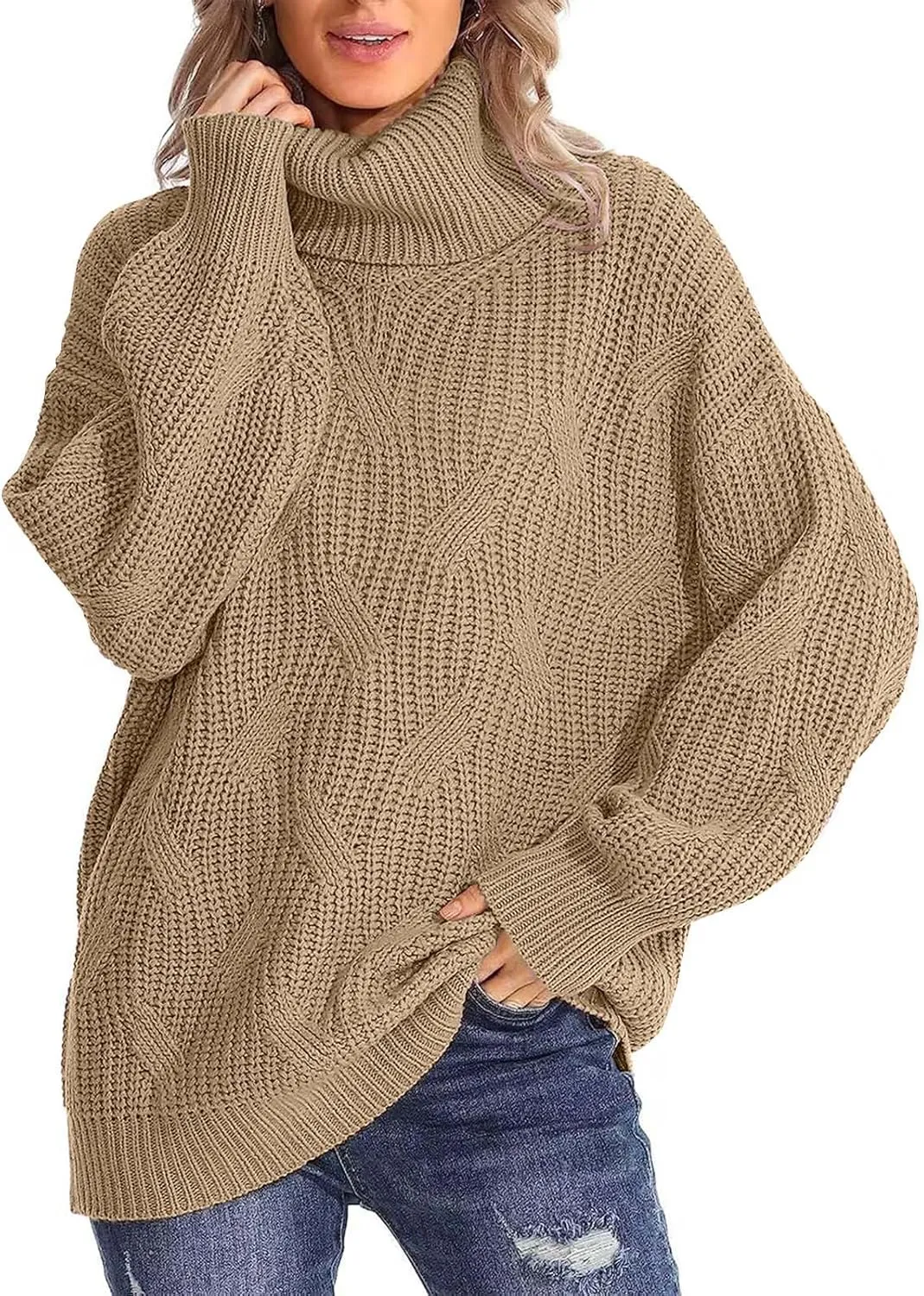 Women Oversized Slouchy Knit Turtleneck Sweaters Fall Fashion 2023 Batwing Sleeve Pullover Tops Y2K Clothes