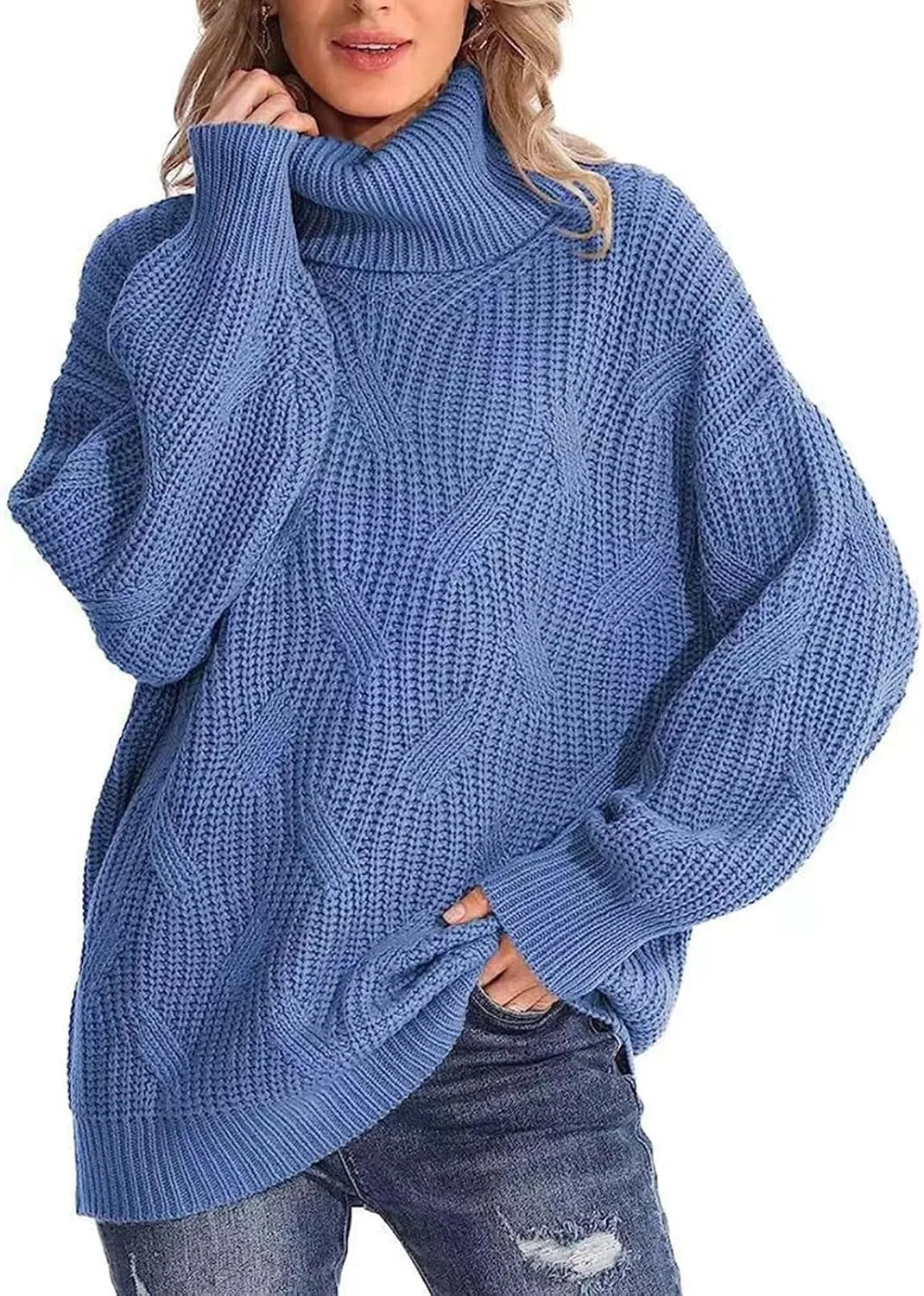 Women Oversized Slouchy Knit Turtleneck Sweaters Fall Fashion 2023 Batwing Sleeve Pullover Tops Y2K Clothes