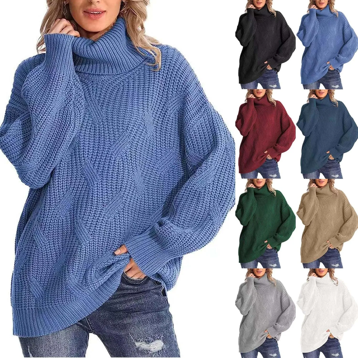 Women Oversized Slouchy Knit Turtleneck Sweaters Fall Fashion 2023 Batwing Sleeve Pullover Tops Y2K Clothes