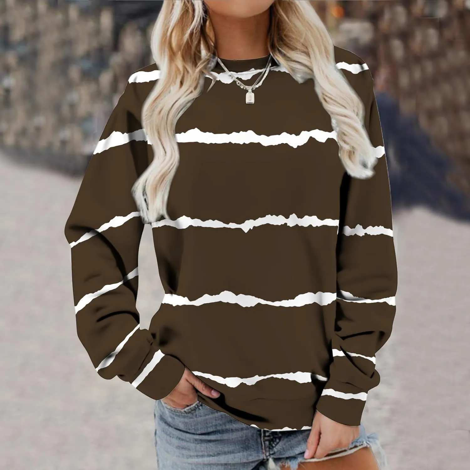 Women Plus Size Stripe Sweatshirts Long Sleeve Crewneck Pullover Tops Dressy Casual 2023 Fall Trendy Clothes
