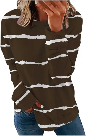 Women Plus Size Stripe Sweatshirts Long Sleeve Crewneck Pullover Tops Dressy Casual 2023 Fall Trendy Clothes
