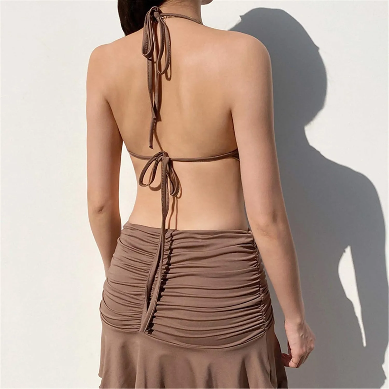 Women Sexy Bodycon Mini Skirt Set Crisscross Halter Cutout Tank Crop Top Two Piece Outfit Bandage Dress Clubwear