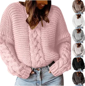 Women Solid Chunky Cable Knit Sweaters Pullover Fall Fashion 2023 Loose Winter Sweaters (Available in Plus Size)