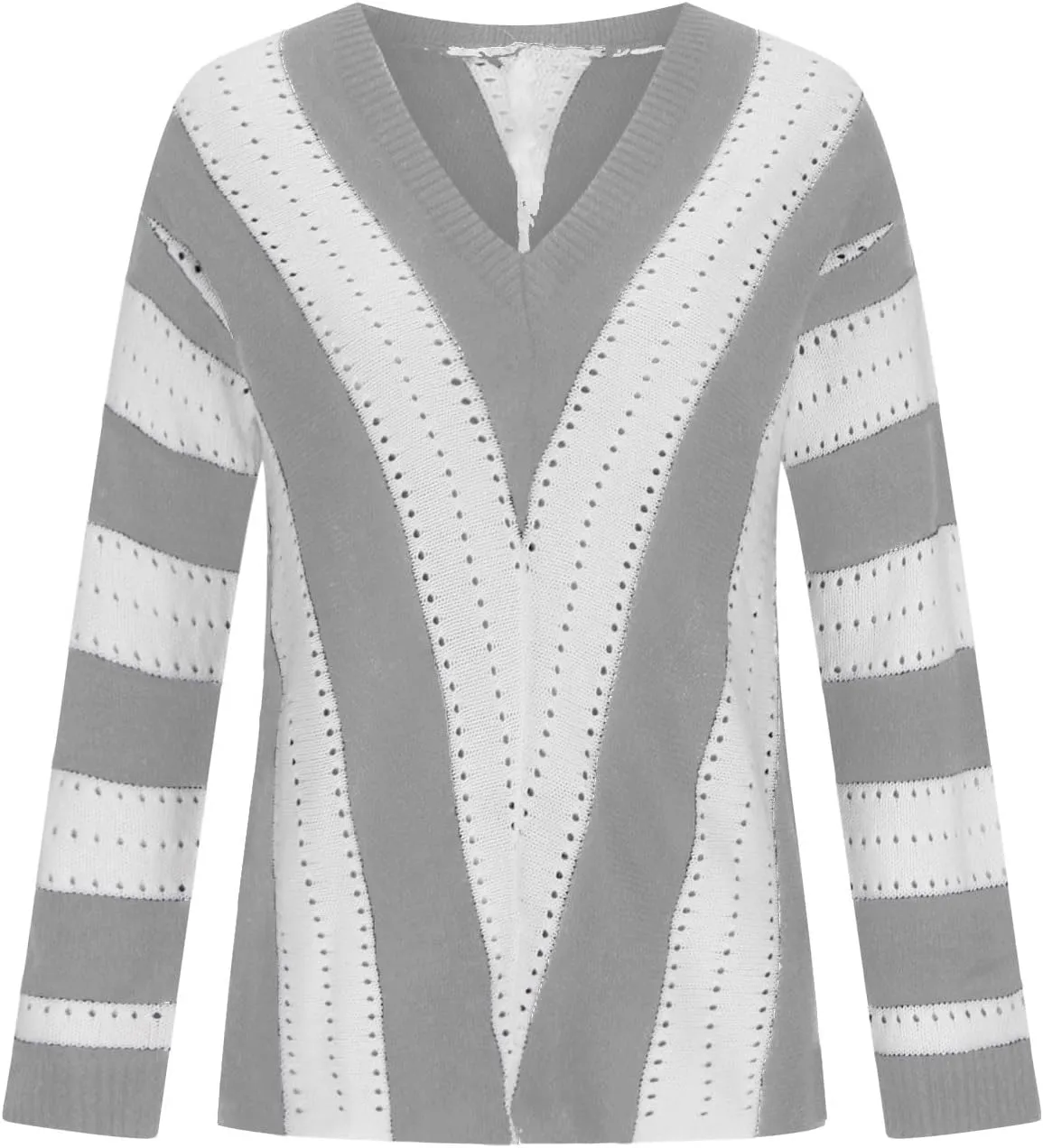 Women's 2023 Trendy Sweaters Color Blocking V-Neck Long Sleeve Loose Knit Pullover Sweater Tops Knitwear Pullovers