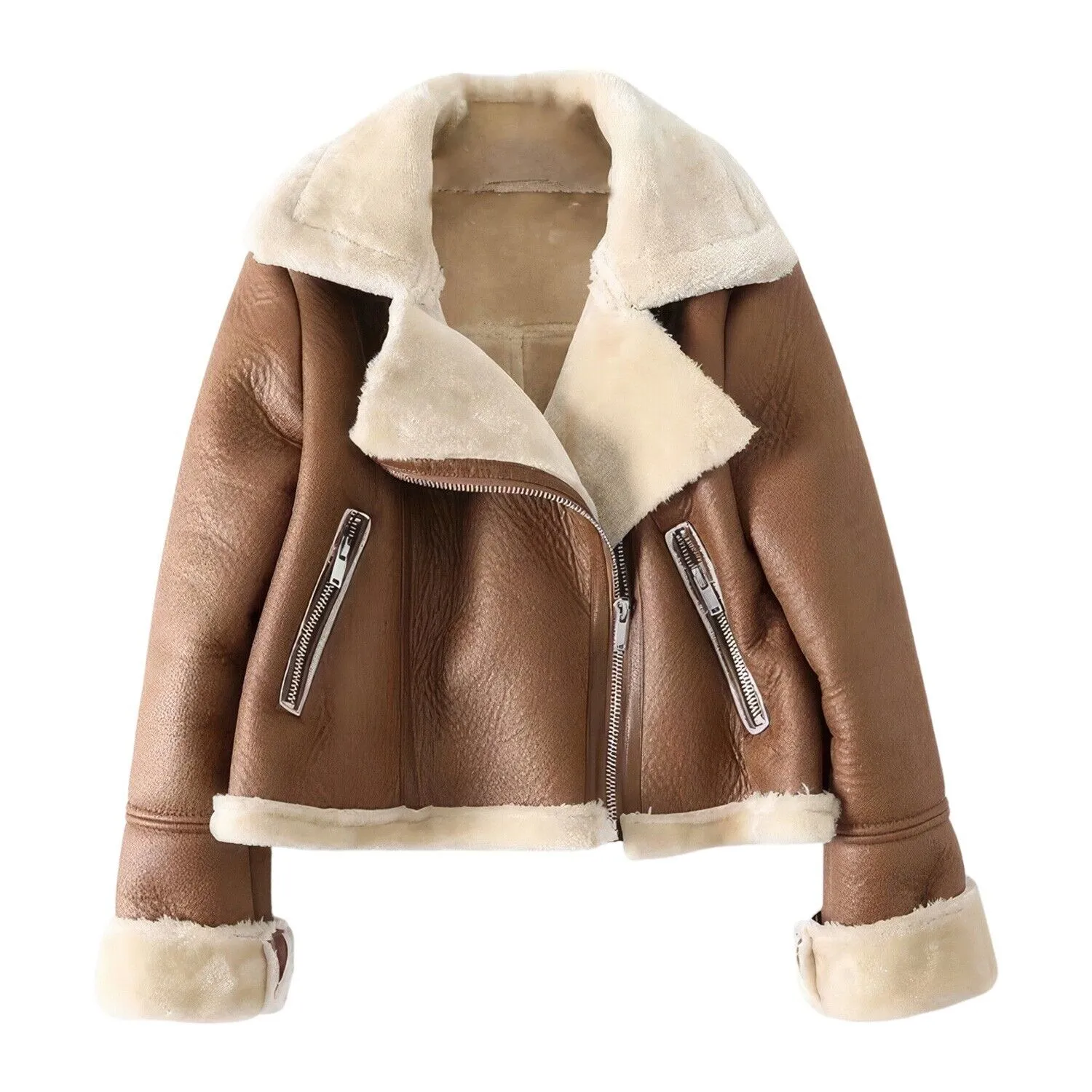 Womens Brown Aviator Jacket