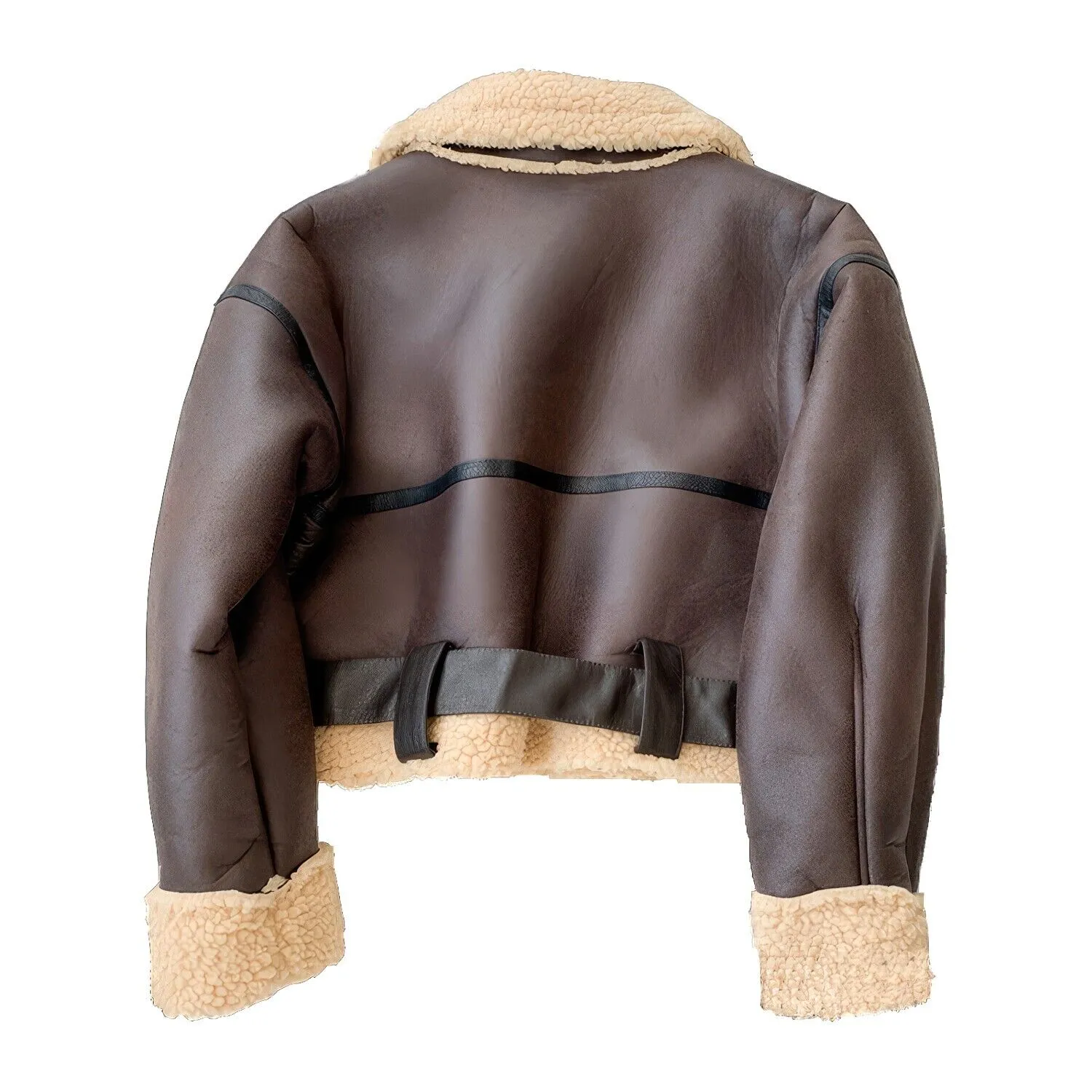 Womens Brown Cropped Aviator Jacket