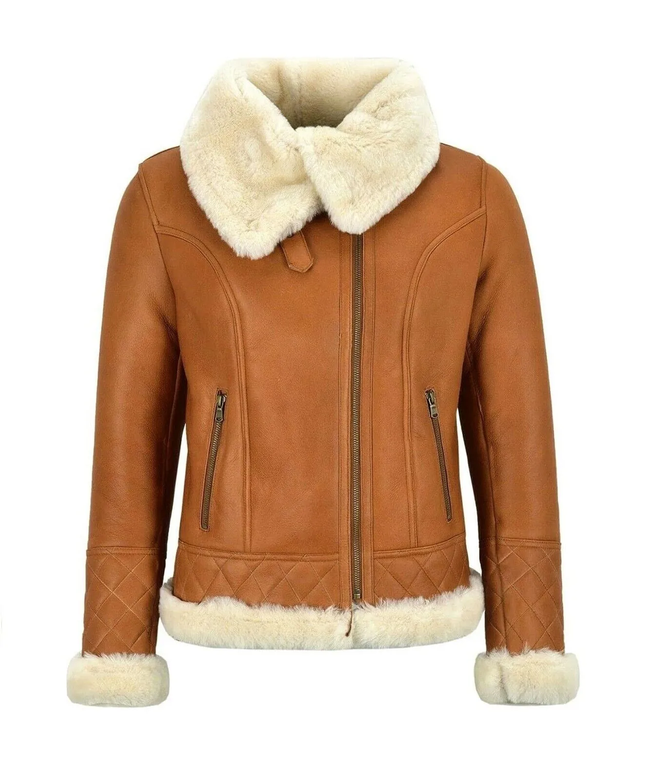 Womens Brown White Aviator Jacket