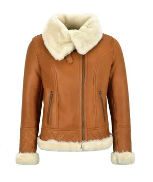 Womens Brown White Aviator Jacket