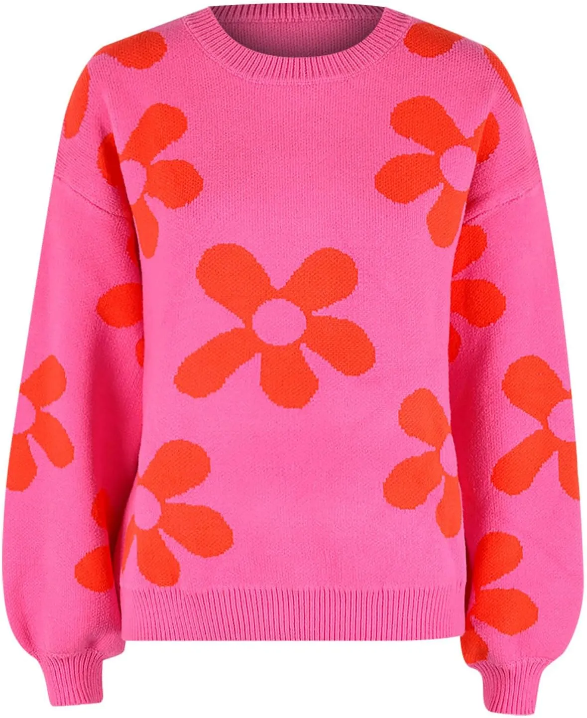 Women's Casual Flower Knitted Sweaters Crewneck Long Sleeve Chunky Cable Knit Pullover 2023 Fashion Clothes