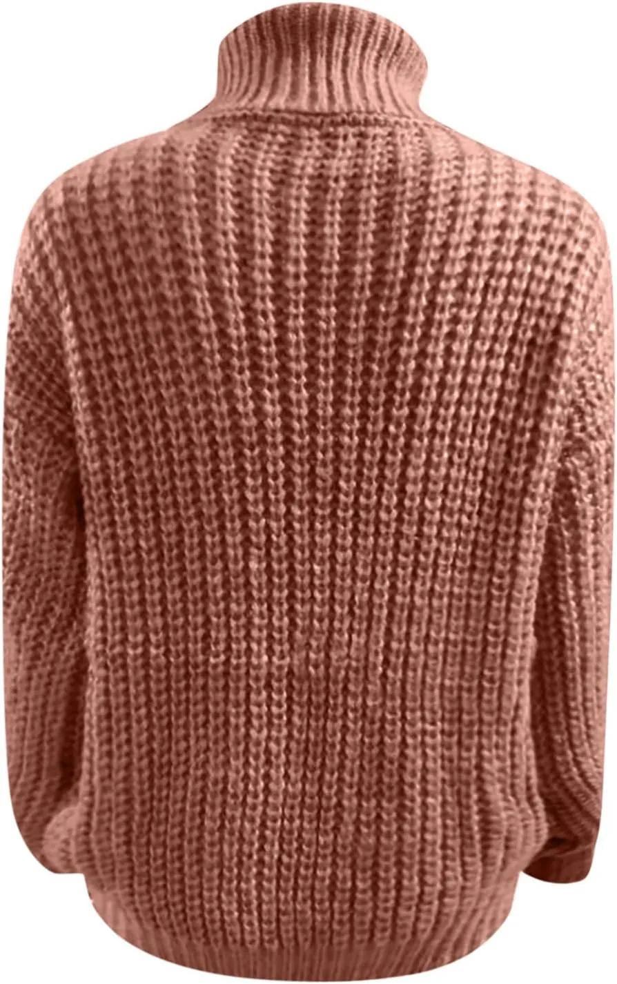 Women's Chunky Cable Knit Pullover 2023 Fashion Sweaters Long Sleeve Turtleneck Fall Winter Trendy Solid Cozy Tops
