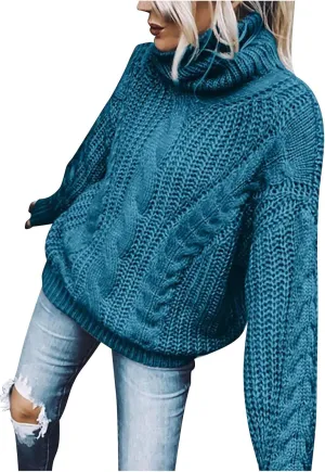 Women's Chunky Cable Knit Pullover 2023 Fashion Sweaters Long Sleeve Turtleneck Fall Winter Trendy Solid Cozy Tops