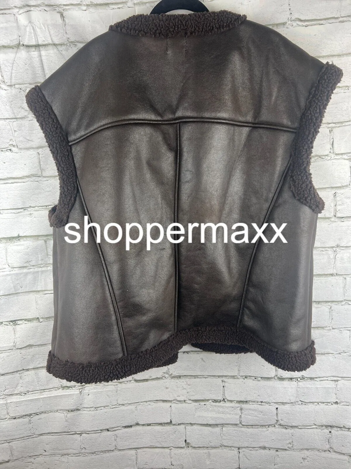WOMEN'S FAUX SHEARLING LINED LEATHER VEST - FUTURE COLLECTIVE, DARK BROWN, XXL