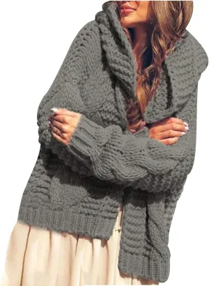 Women's Hooded Sweaters Fall Winter Loose Cardigan Loose Chunky Knit Open Front Sweater Outerwear Jackets Coats