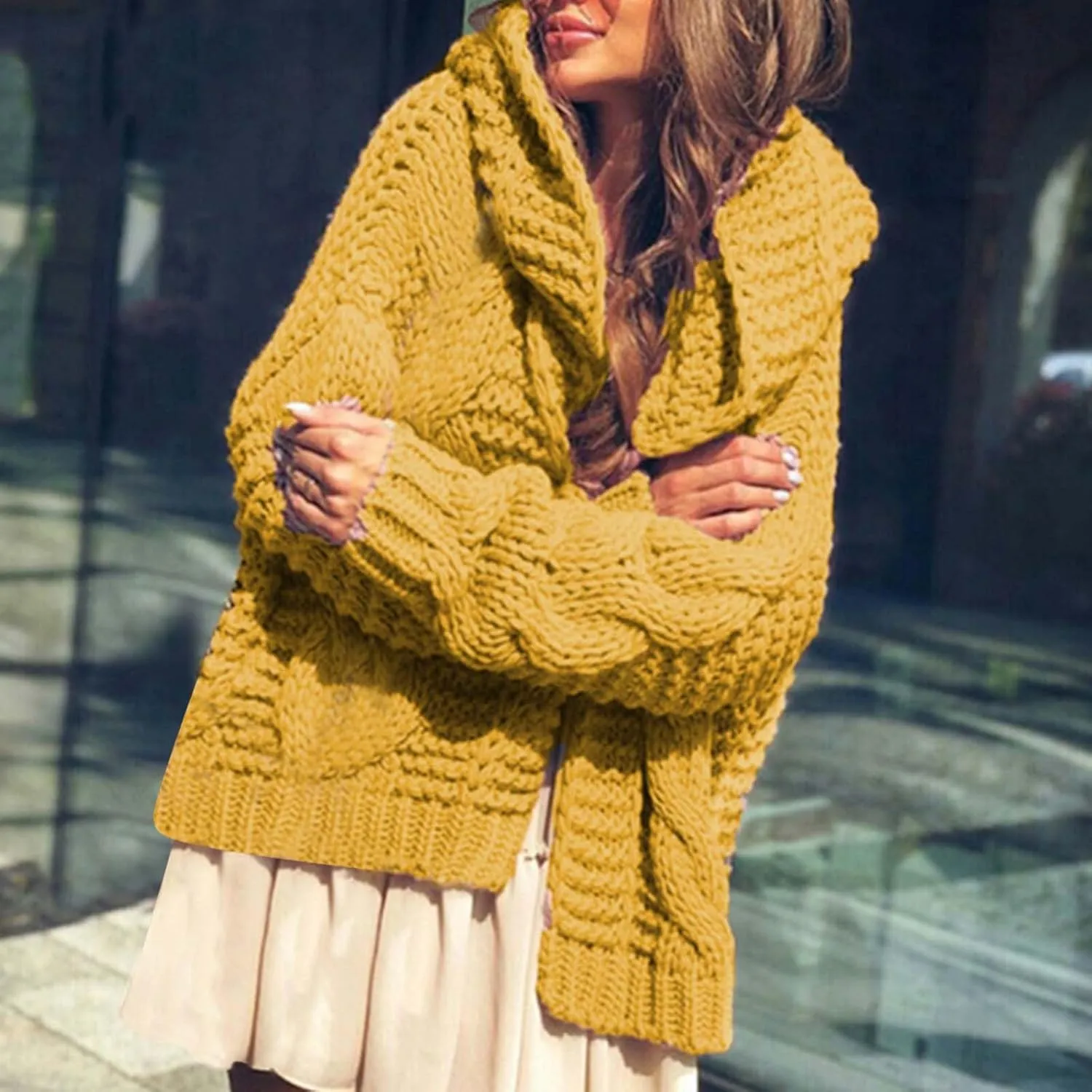 Womens Knitted Hooded Sweaters Open Front Cardigans Fall Fashion 2023 Winter Warm Outwear Coats Jackets Tops