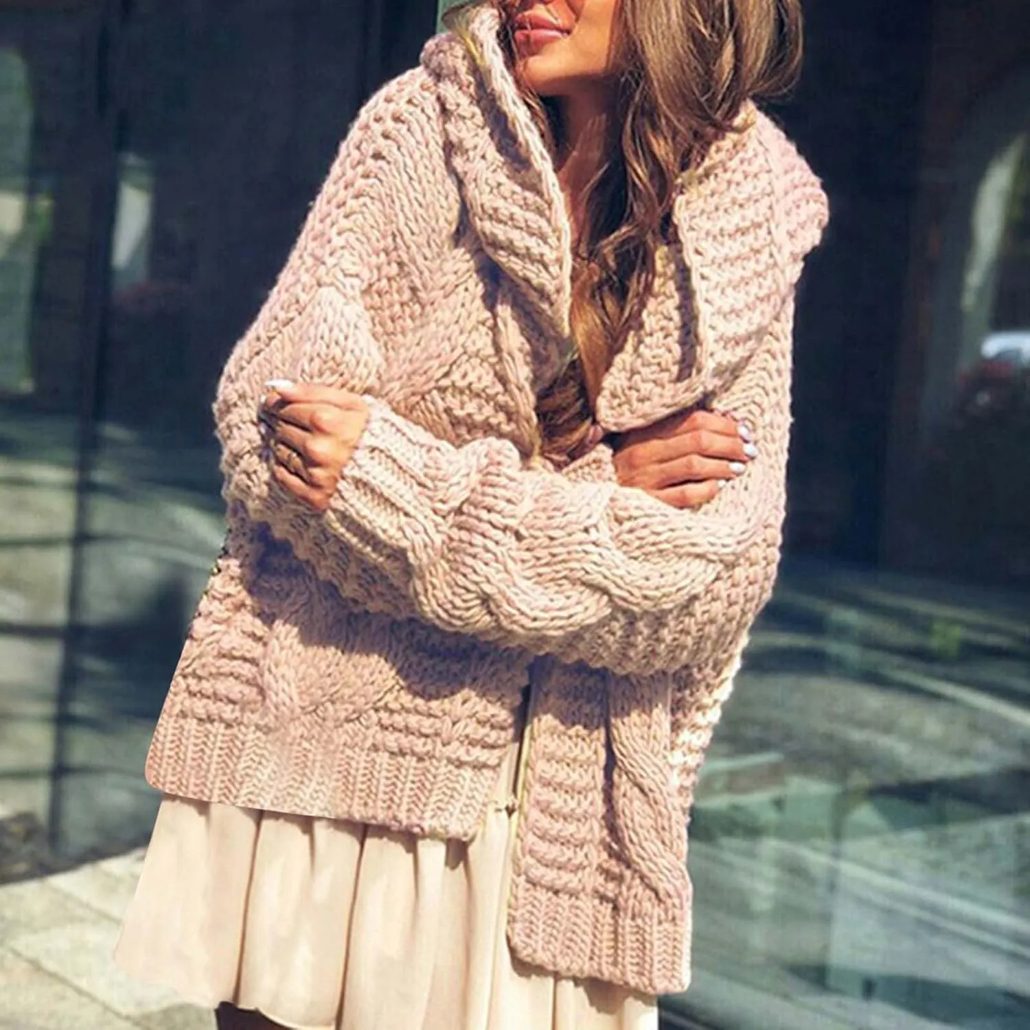 Womens Knitted Hooded Sweaters Open Front Cardigans Fall Fashion 2023 Winter Warm Outwear Coats Jackets Tops