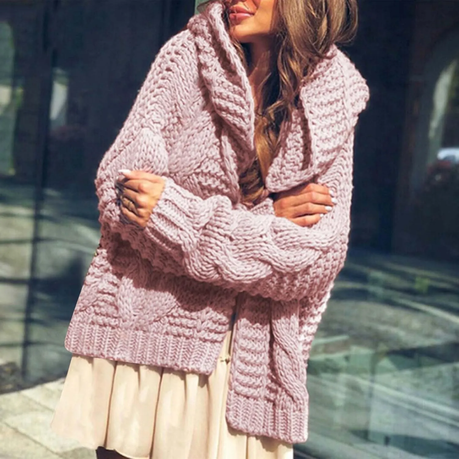 Womens Knitted Hooded Sweaters Open Front Cardigans Fall Fashion 2023 Winter Warm Outwear Coats Jackets Tops