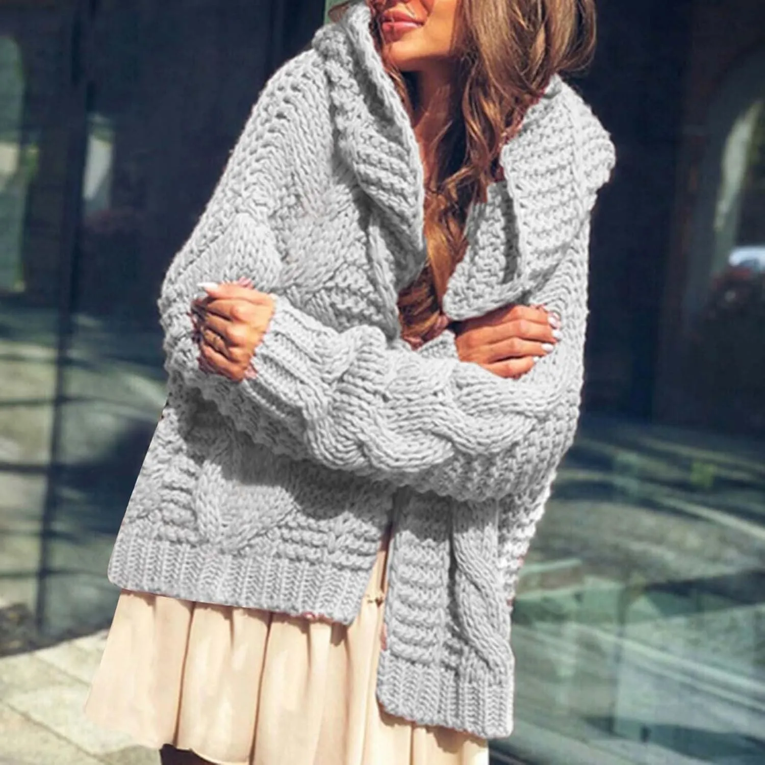 Womens Knitted Hooded Sweaters Open Front Cardigans Fall Fashion 2023 Winter Warm Outwear Coats Jackets Tops
