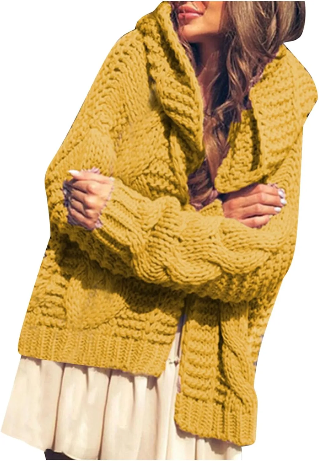 Womens Knitted Hooded Sweaters Open Front Cardigans Fall Fashion 2023 Winter Warm Outwear Coats Jackets Tops