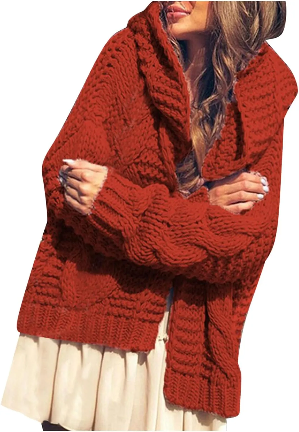 Womens Knitted Hooded Sweaters Open Front Cardigans Fall Fashion 2023 Winter Warm Outwear Coats Jackets Tops