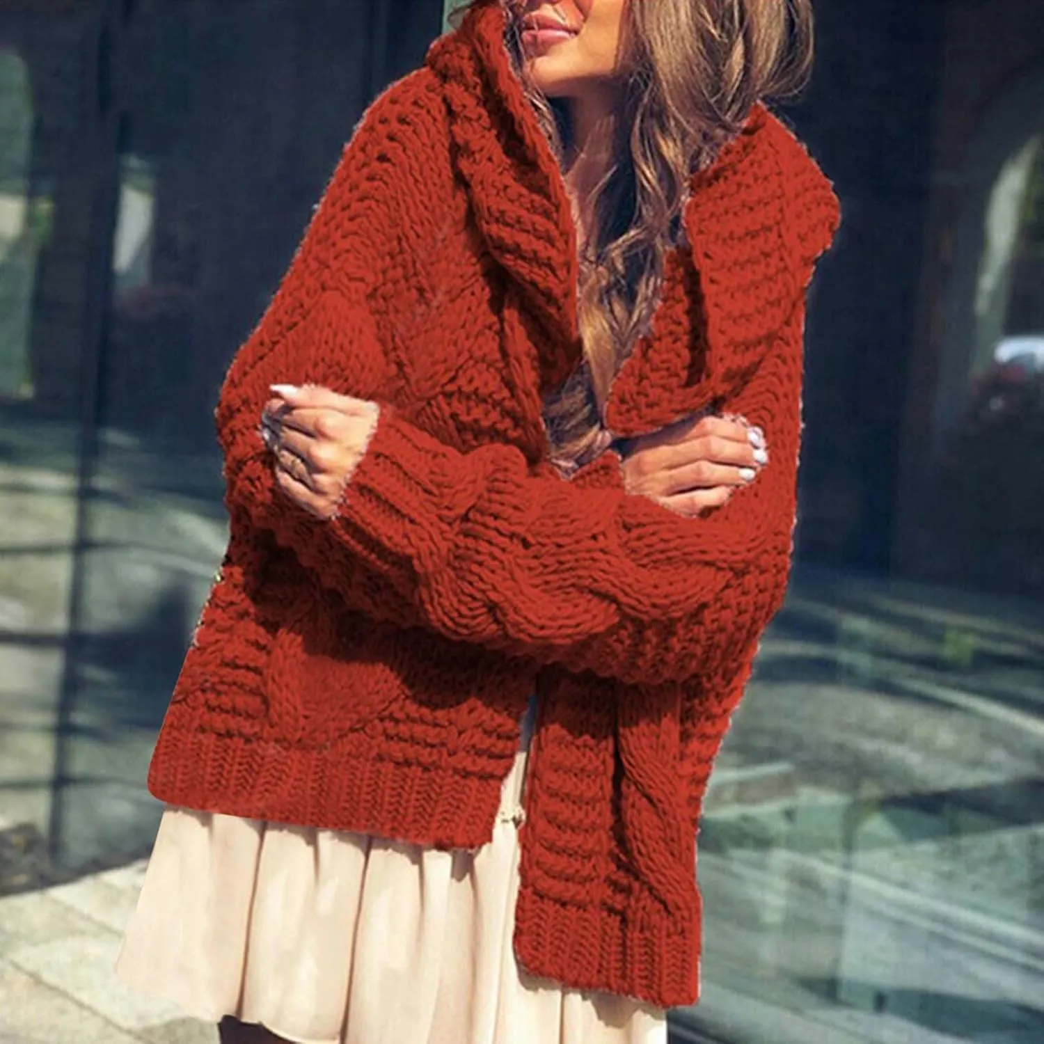 Womens Knitted Hooded Sweaters Open Front Cardigans Fall Fashion 2023 Winter Warm Outwear Coats Jackets Tops