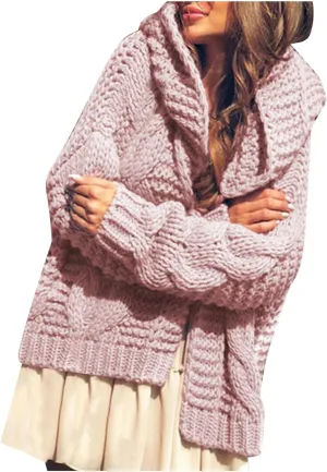 Womens Knitted Hooded Sweaters Open Front Cardigans Fall Fashion 2023 Winter Warm Outwear Coats Jackets Tops