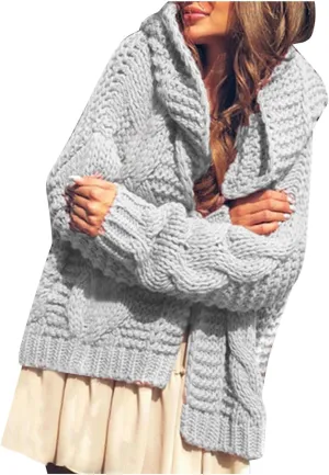 Womens Knitted Hooded Sweaters Open Front Cardigans Fall Fashion 2023 Winter Warm Outwear Coats Jackets Tops