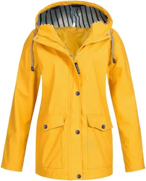 Women's Lightweight Hooded Rain Jacket Waterproof Windbreaker Jacket Plus Size Trench Coat Travel Raincoats Packable