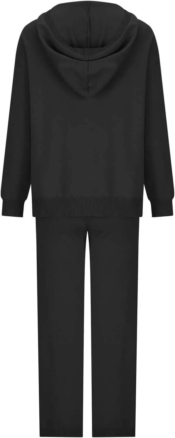 Womens Long Sleeve Button Waffle Knit Lounge Sets Pullover Sweater Top Wide Leg Pants Tracksuit Outfits Sweatsuit