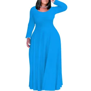 Women's Long Sleeve V Neck Loose Dress Solid Gradient Tie Dye A-Line Dress Plus Size Curve Fit Cocktail Dresses