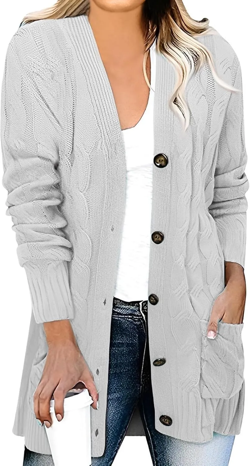 Women's Open Front Button Cardigan Chunky Knit Sweaters Fall Fashion 2023 Outfits Outerwear Coats Jackets