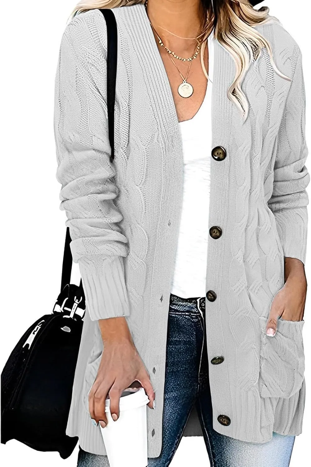 Women's Open Front Button Cardigan Chunky Knit Sweaters Fall Fashion 2023 Outfits Outerwear Coats Jackets