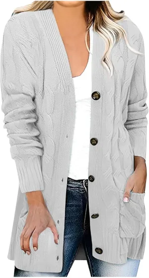 Women's Open Front Button Cardigan Chunky Knit Sweaters Fall Fashion 2023 Outfits Outerwear Coats Jackets