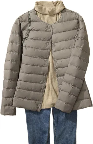Womens Puffer Coat Lightweight Quilted Jacket Packable Open Front Button Down Coats Long Sleeve Fall Winter Top Pocket