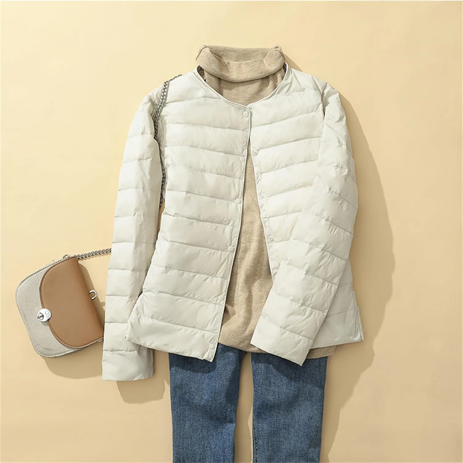 Womens Puffer Coat Lightweight Quilted Jacket Packable Open Front Button Down Coats Long Sleeve Fall Winter Top Pocket