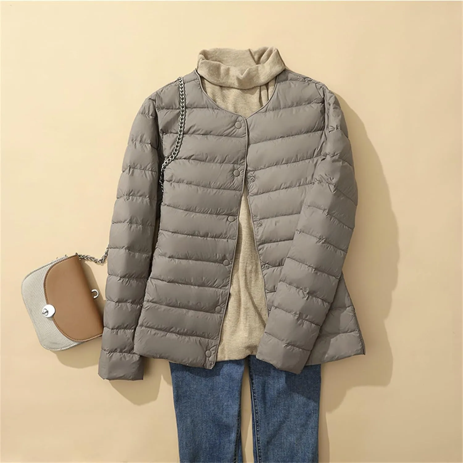 Womens Puffer Coat Lightweight Quilted Jacket Packable Open Front Button Down Coats Long Sleeve Fall Winter Top Pocket