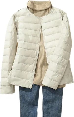 Womens Puffer Coat Lightweight Quilted Jacket Packable Open Front Button Down Coats Long Sleeve Fall Winter Top Pocket