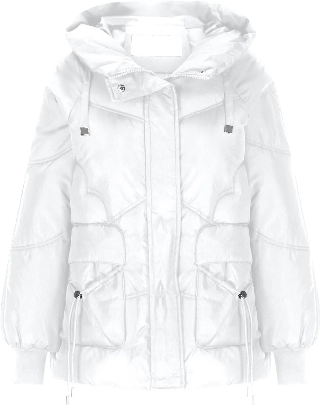 Women's Quilted Jackets Long Sleeve Hooded Coat Thickened Windproof Warm Fleece Plus Size Outerwear with Pockets