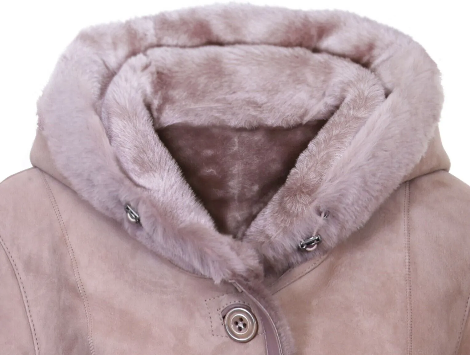 Womens Suede Merino Sheepskin Hooded Coat-Richmond
