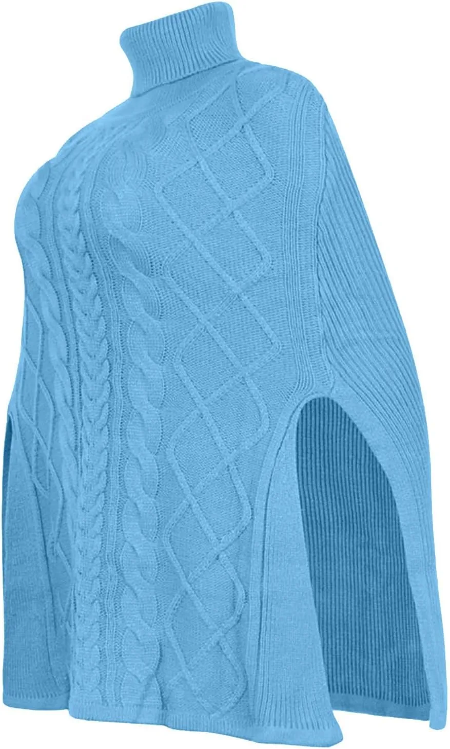 Women's Turtleneck Sweaters Chunky Cable Knit Pullover 2023 Fall Fashion Side Slit Poncho Sweater Shawl Top