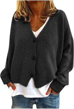 Women's V Neck Button Cardigans Long Sleeve Cable Knit Sweaters Lightweight Jackets Fall Fashion Outerwear Coat