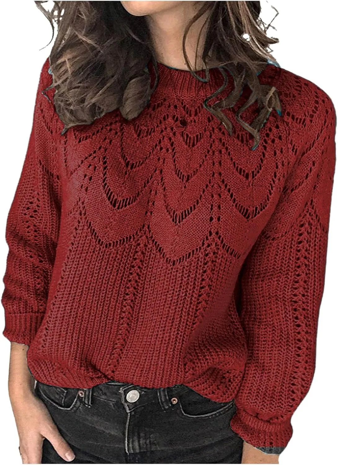 Women's Warm Knit Pullover Tops Chunky Cable Knit Pullover 2023 Fashion Sweaters Long Sleeve Crewneck Knitwear