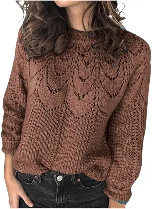 Women's Warm Knit Pullover Tops Chunky Cable Knit Pullover 2023 Fashion Sweaters Long Sleeve Crewneck Knitwear