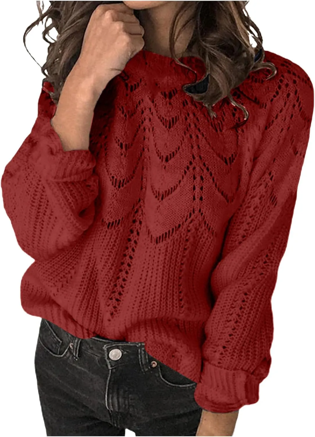 Women's Warm Knit Pullover Tops Chunky Cable Knit Pullover 2023 Fashion Sweaters Long Sleeve Crewneck Knitwear