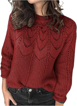 Women's Warm Knit Pullover Tops Chunky Cable Knit Pullover 2023 Fashion Sweaters Long Sleeve Crewneck Knitwear