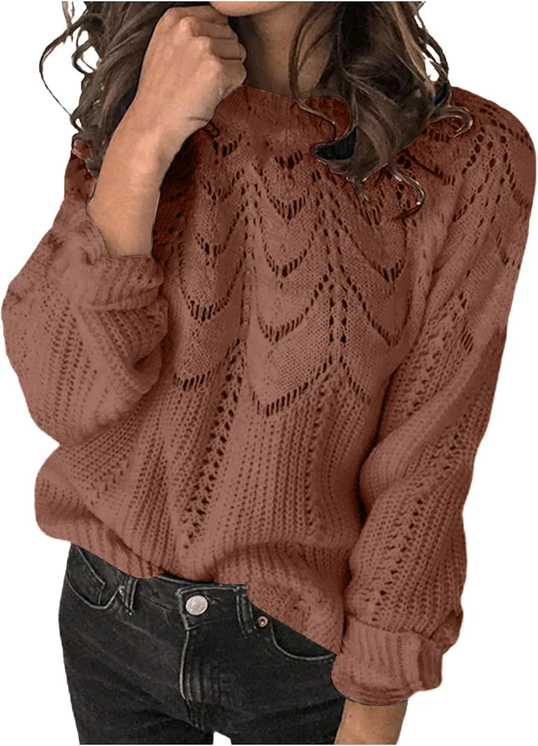 Women's Warm Knit Pullover Tops Chunky Cable Knit Pullover 2023 Fashion Sweaters Long Sleeve Crewneck Knitwear