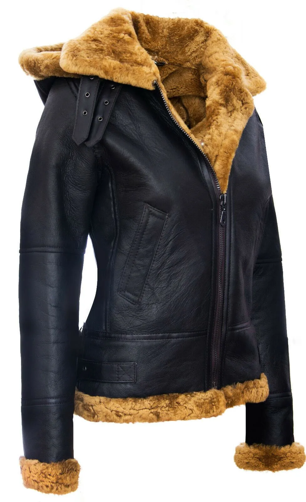 Womens Warmer Hooded Sheepskin Leather Jacket-Orford