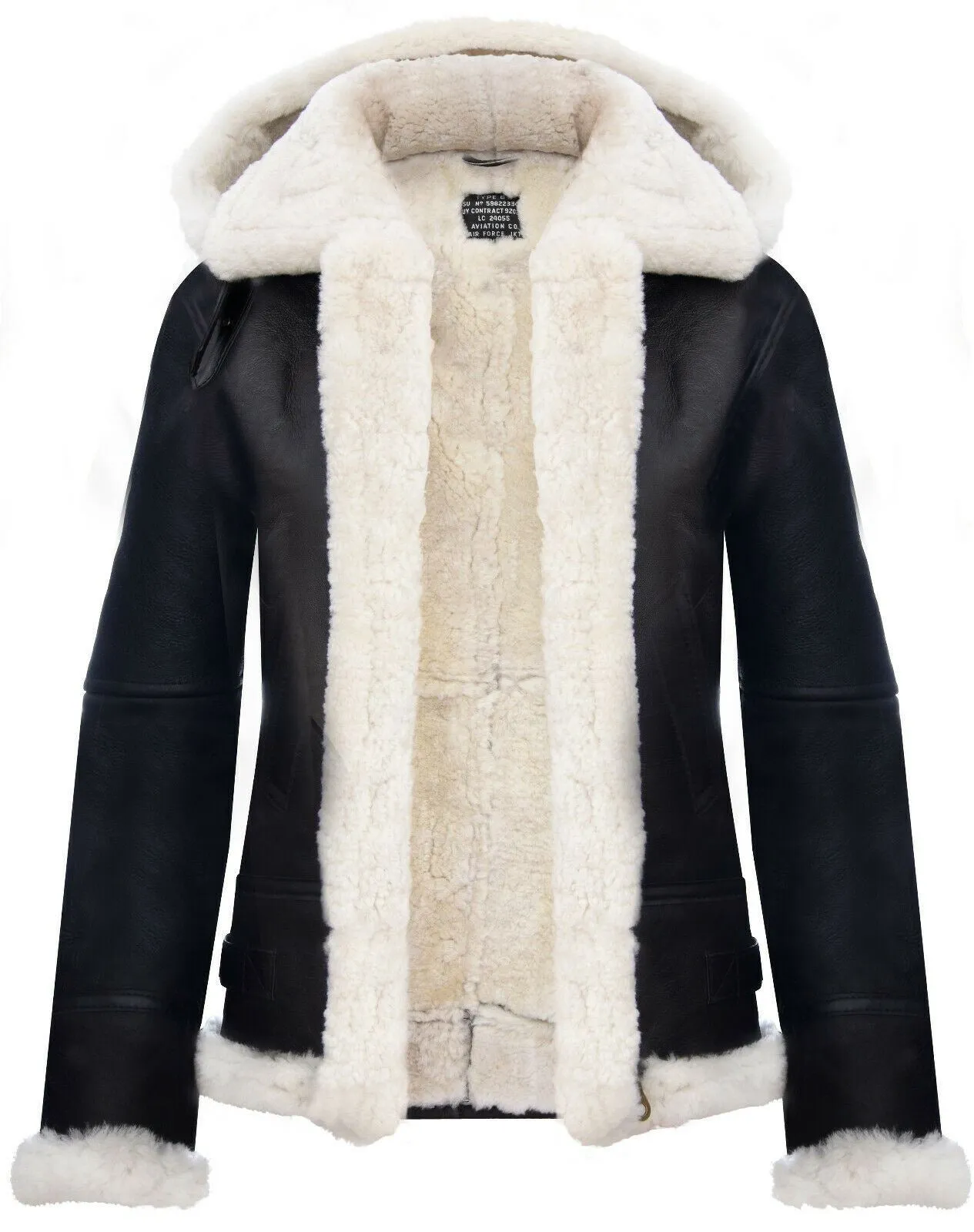 Womens Warmer Hooded Sheepskin Leather Jacket-Orford